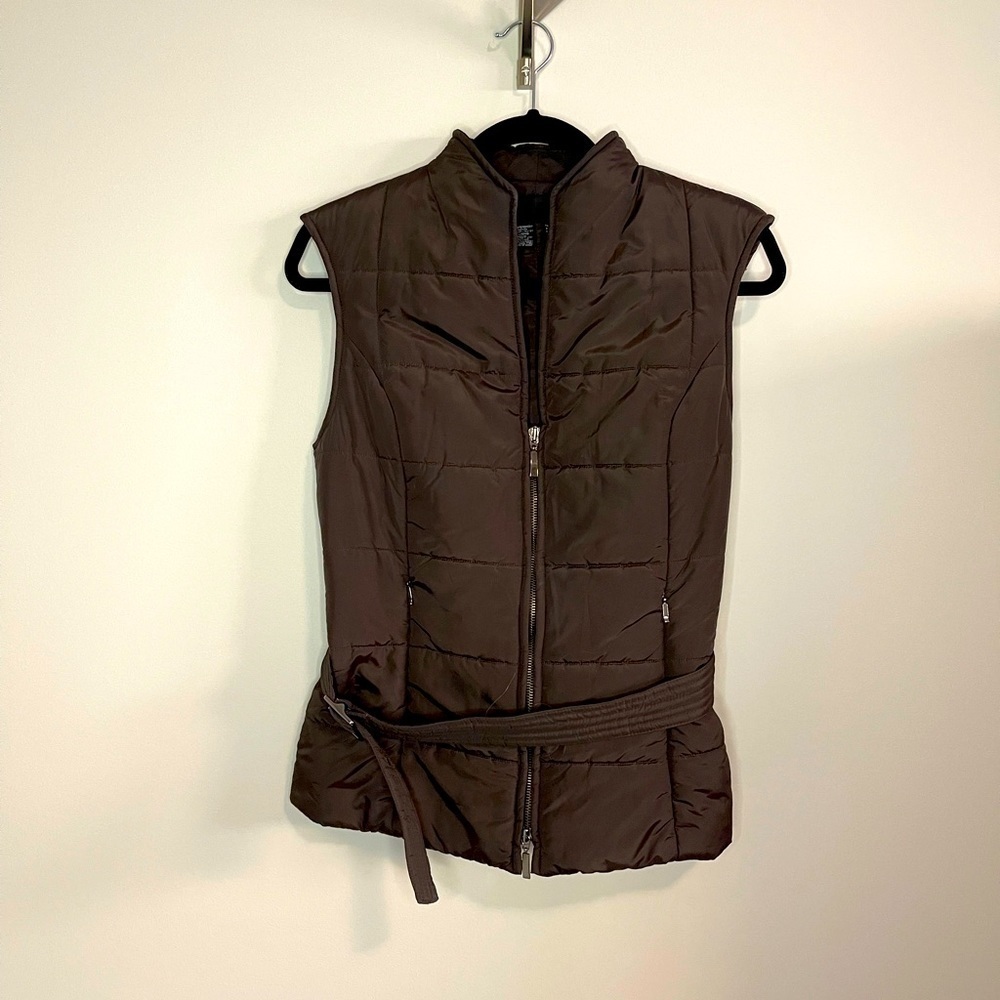 Zara Brown Belted Puffer Vest